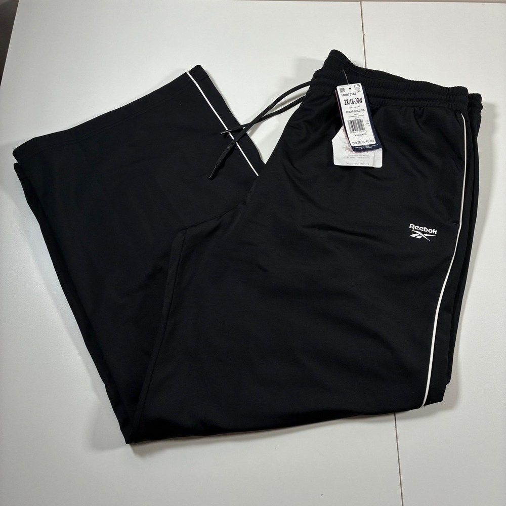 NEW Reebok Training Pants Mens 2X Black Speedwick Tricot Track Pants Side Stripe